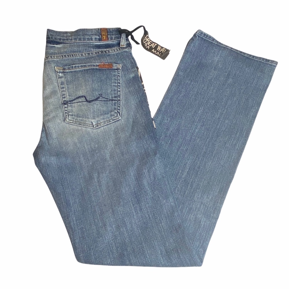 HTF: 7 For All Mankind® x Great China Wall ☻︎ 7 Leather Patch Standard Jeans ☻ - Picture 7 of 16
